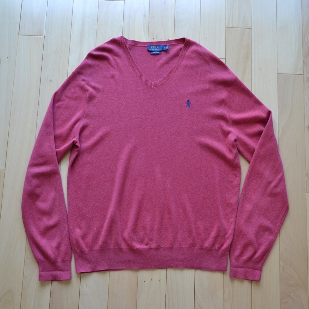 Polo Ralph Lauren V Neck Sweater Size Large Maroon Pima Cotton